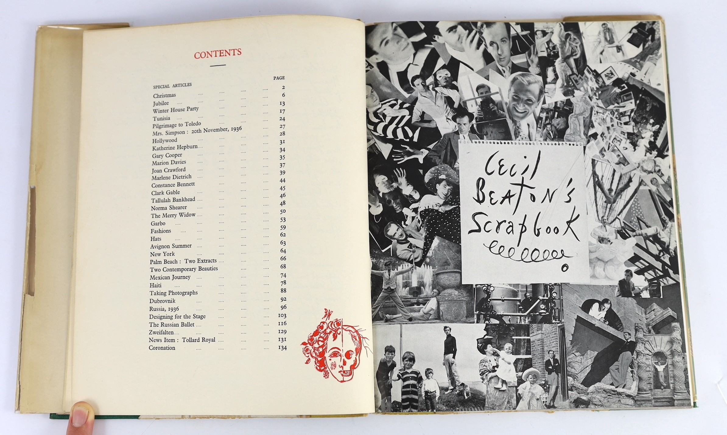 Beaton, Cecil - Cecil Beaton's Scrapbook. First Edition - inscribed by author to the 'high' society photographer, Jerome Zerbe. coloured frontis., decorated title and illus. throughout with photos. & sketches (some colou